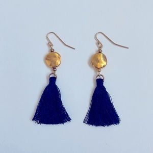 Navy Blue Gold Dangle Tassel Earrings